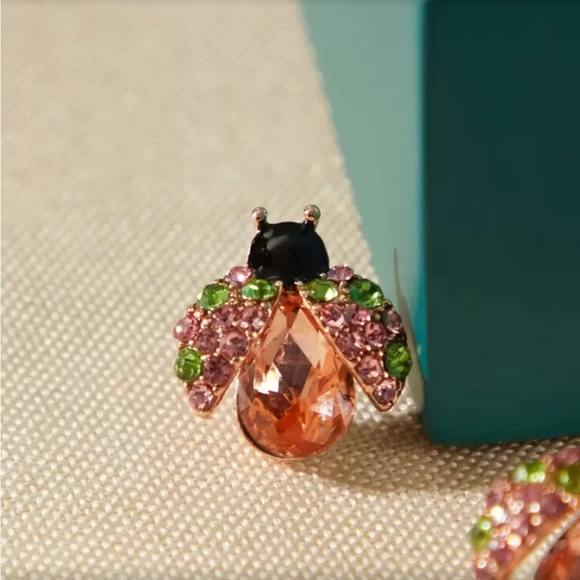 ✨NEW Elegant Ladybug Hypoallergenic Earrings with Pink and Green Crystals - Picture 2 of 3